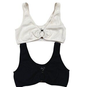 Sugar Rain Ladies Ribbed Knot-Front Bralette Set White & Black S/M